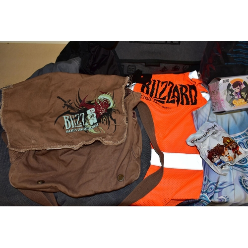 699 - BOX CONTAINING BLIZZARD CLOTHING AND ACCESSORIES, clothing includes a World of Warcraft costume, two... 