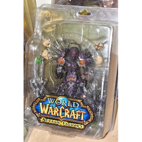 707 - BOX CONTAINING SEVEN SEALED WORLD OF WARCRAFT ACTION FIGURES, figures include the Undead Warlock, Va... 