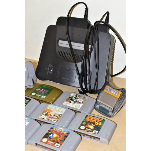 774 - N64 CONSOLE, EXPANSION PAK, TRANSFER PAKS AND GAMES, games include Pokemon Stadium, Legend of Zelda ... 