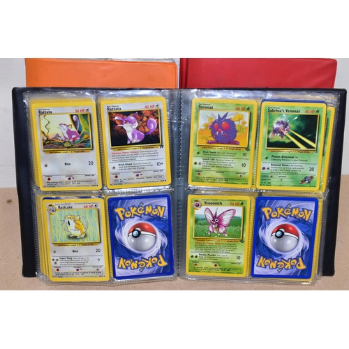 791 - THREE FOLDERS AND A BOX CONTAINING A LARGE QUANTITY OF POKEMON CARDS, the orange folder contains ove... 