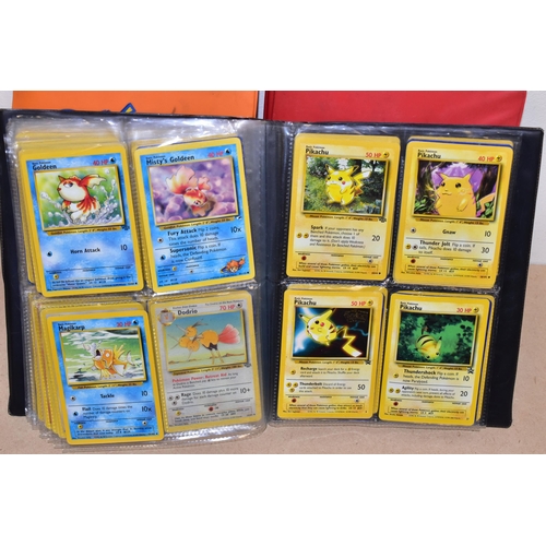 791 - THREE FOLDERS AND A BOX CONTAINING A LARGE QUANTITY OF POKEMON CARDS, the orange folder contains ove... 