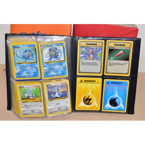 791 - THREE FOLDERS AND A BOX CONTAINING A LARGE QUANTITY OF POKEMON CARDS, the orange folder contains ove... 