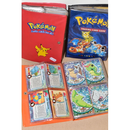 791 - THREE FOLDERS AND A BOX CONTAINING A LARGE QUANTITY OF POKEMON CARDS, the orange folder contains ove... 