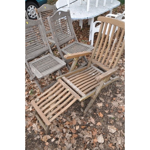 1002 - A SET OF FOUR FOLDING GARDEN CHAIRS along with a folding wooden deck chair (5)