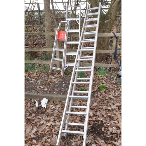 1010 - THREE SETS OF LADDERS comprising a Titan 3-way ladder, large set of extendable ladders and a set of ... 