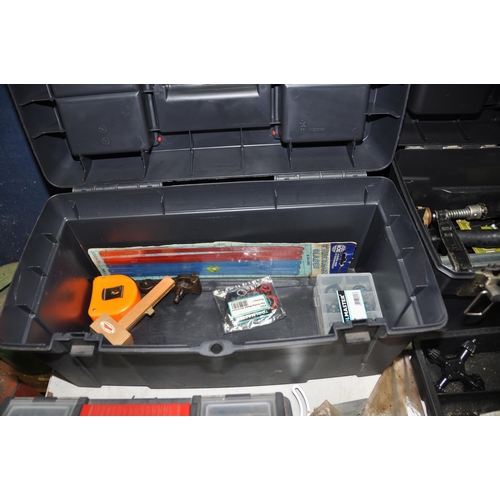 1054 - FIVE PLASTIC TOOLBOXES CONTAINING TOOLS including Rabone and Chesterman engineers square and Tri squ... 