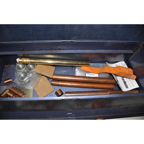 1059 - TWO METAL TOOLBOXES CONTAINING WOODTURNING TOOLS including Robert Sorby, Crown and other chisels, an... 