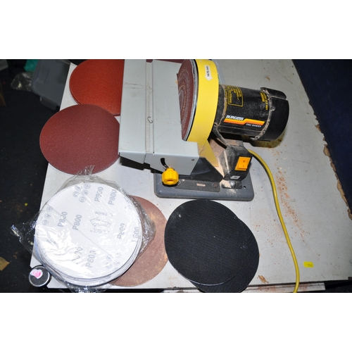 1067 - A BURGESS BSM-175 7in DISC SANDER with various grades of spare sanding disc and self adhesive hook a... 