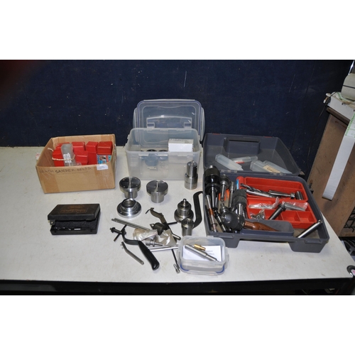 1069 - A CASE AND TWO TRAYS CONTAINING WOODLATHE ACCESSORIES AND TOOLS including twist grip and keys chucks... 