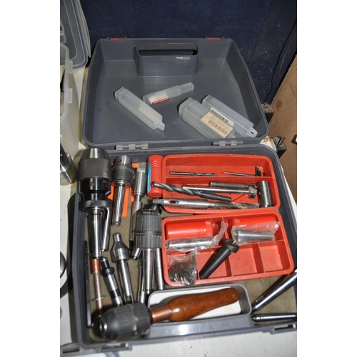 1069 - A CASE AND TWO TRAYS CONTAINING WOODLATHE ACCESSORIES AND TOOLS including twist grip and keys chucks... 