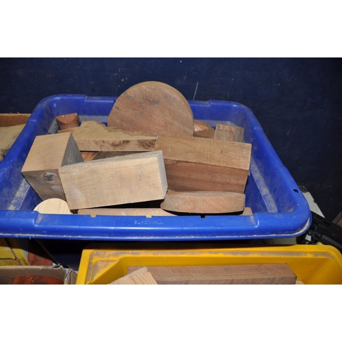 1070 - FIVE TRAYS CONTAINING WOOD TURNING BLANKS including 15 seasoned and waxed blanks of various woods su... 