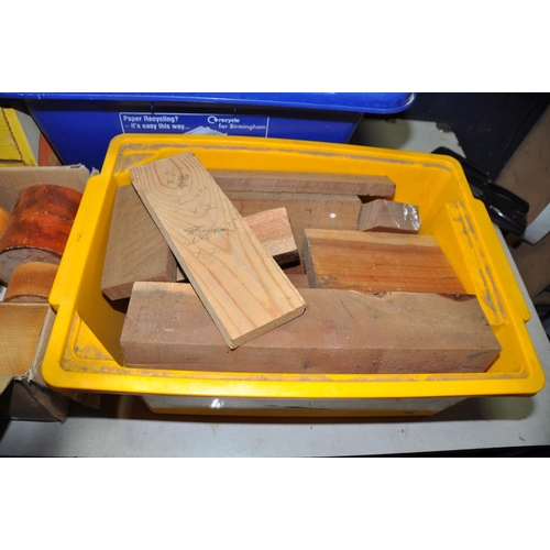 1070 - FIVE TRAYS CONTAINING WOOD TURNING BLANKS including 15 seasoned and waxed blanks of various woods su... 