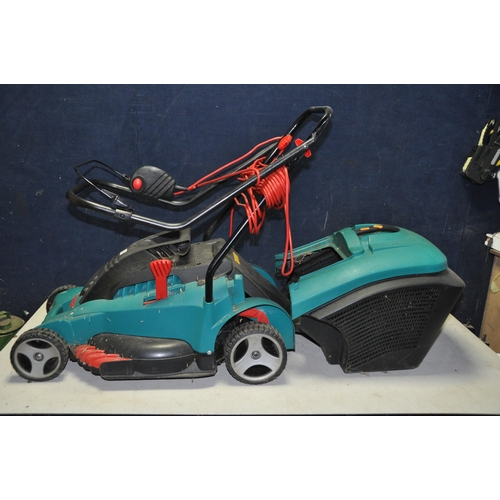 1114 - A BOSCH ROTAK 43 ELECTRIC LAWN MOWER (PAT fail due to joined cable but working)