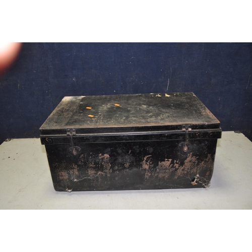 1115 - A VINTAGE METAL DEED BOX with internal badge stating Chatham and Sons, 1937 G.R.IV width 67cm x dept... 