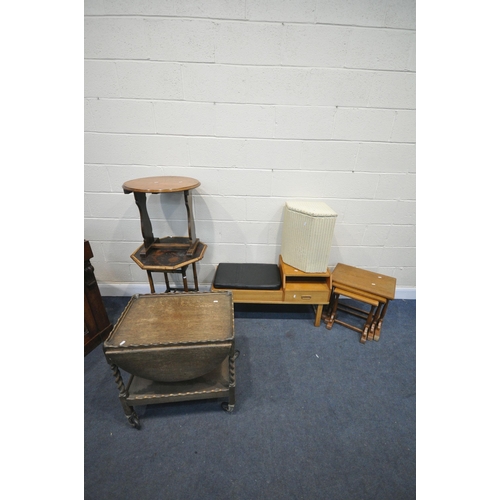 1206 - A SELECTION OF OCCASIONAL FURNITURE, to include a mid-century teak telephone seat, length 100cm x de... 