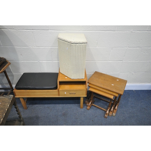 1206 - A SELECTION OF OCCASIONAL FURNITURE, to include a mid-century teak telephone seat, length 100cm x de... 