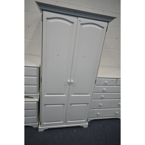 1210 - A WHITE RELYON FOUR PIECE BEDROOM SUITE, comprising a double door wardrobe, width 102cm x depth 67cm... 