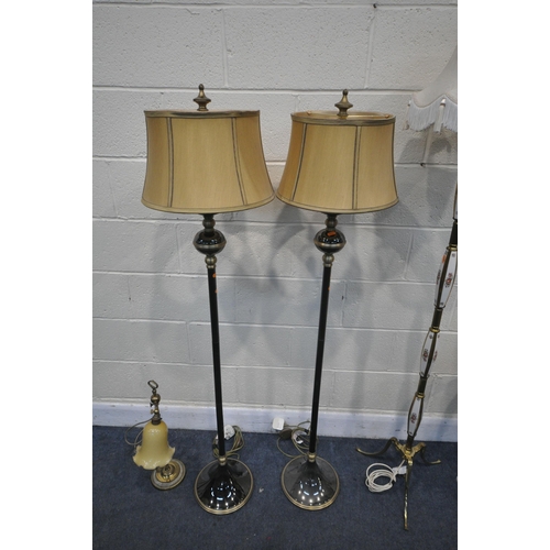 1214 - A PAIR OF ALEXANDER FLOOR STANDING LAMPS, height 154cm, another standard lamp, a heavy figural table... 