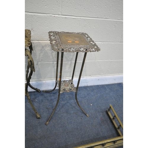 1215 - A MID 20TH CENTURY BRASS PLANT STAND, with a cream onyx top, pierced and floral detailing, 32cm squa... 