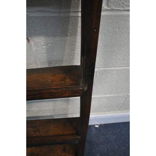 1221 - A 20TH CENTURY OAK THREE TIER HANGING PLATE RACK, width 133cm x depth 14cm x height 110cm (condition... 