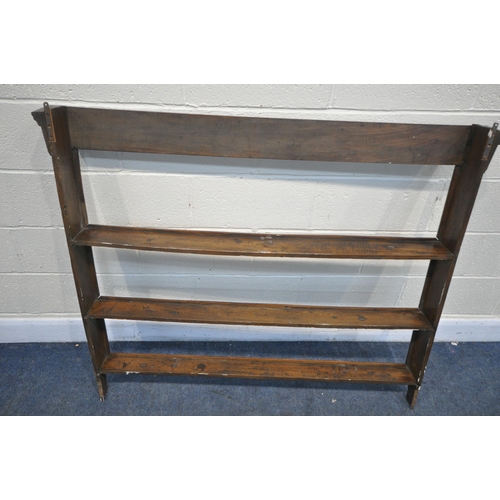 1221 - A 20TH CENTURY OAK THREE TIER HANGING PLATE RACK, width 133cm x depth 14cm x height 110cm (condition... 