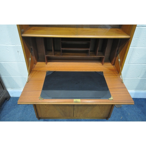 1224 - A MID CENTURY REMPLOY TEAK BUREAU BOOKCASE, with two glass sliding doors, a fall front door, enclosi... 