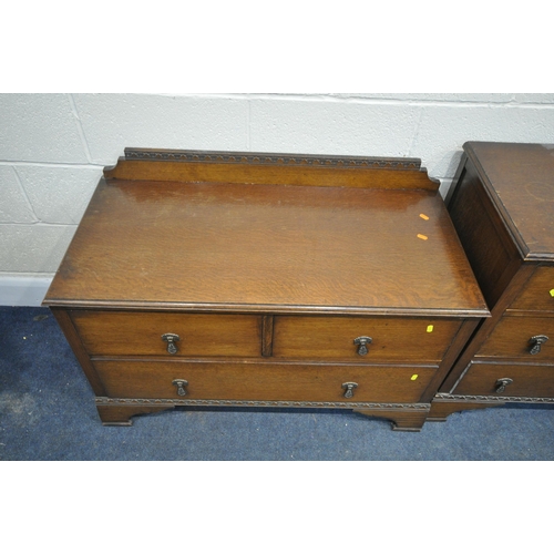 1227 - A 20TH CENTURY OAK CHEST OF THREE LONG DRAWERS, width 92cm x depth 45cm 76cm, a low chest of three d... 