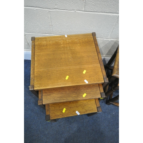 1244 - A SOLID OAK NEST OF THREE TABLES, largest nest width 47cm x depth 39cm x height 48cm, along with ano... 