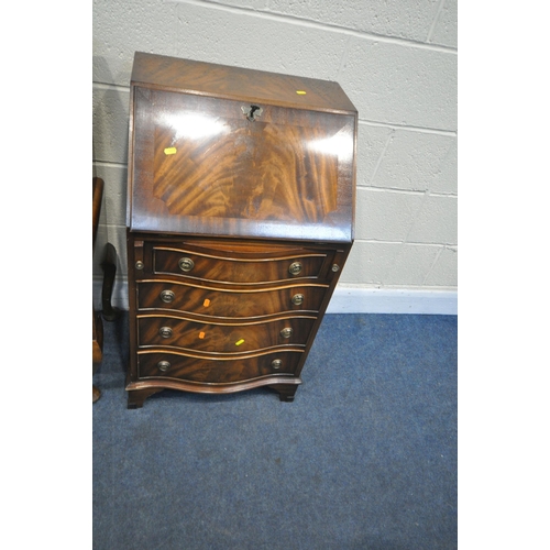 1249 - A REPRODUX MAHOGANY FALL FRONT BUREAU, with fitted interior, above four drawers, width 54cm x depth ... 