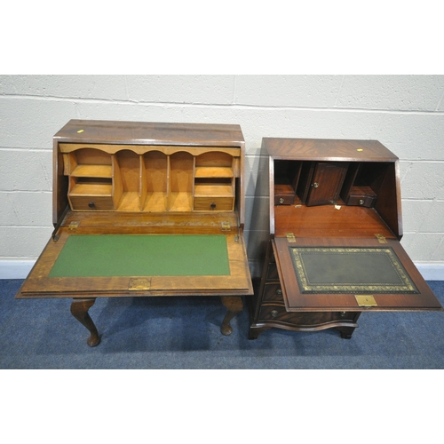 1249 - A REPRODUX MAHOGANY FALL FRONT BUREAU, with fitted interior, above four drawers, width 54cm x depth ... 