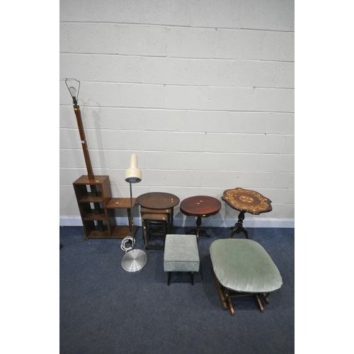 1251 - A SELECTION OF OCCASIONAL FURNITURE, to include an oak bookcase lamp, another standard lamp, an oak ... 