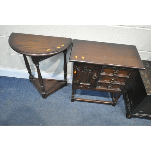 1256 - A SELECTION OF OAK OCCASIONAL FURNITURE, to include a panelled blanket box, with hinged lid, width 9... 