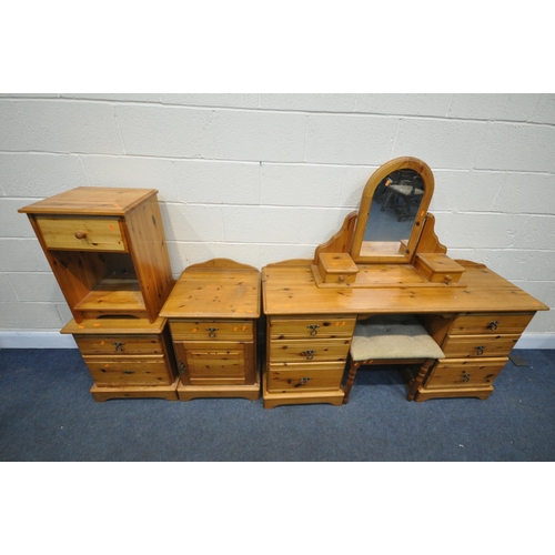 1258 - A SELECTION OF PINE BEDROOM FURNITURE, to include a dressing table, with two banks of three drawers,... 