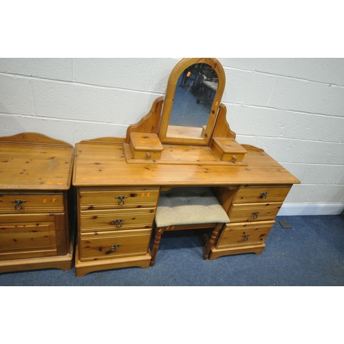 1258 - A SELECTION OF PINE BEDROOM FURNITURE, to include a dressing table, with two banks of three drawers,... 