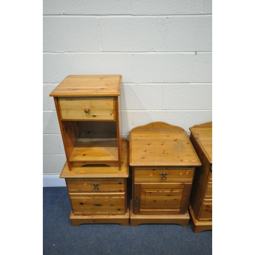 1258 - A SELECTION OF PINE BEDROOM FURNITURE, to include a dressing table, with two banks of three drawers,... 