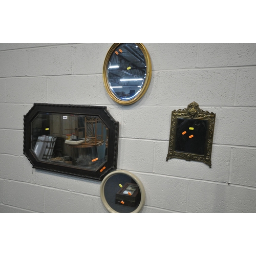 1260 - A SELECTION OF MIRRORS AND LAMPS, to include an oak rectangular bevelled edge wall mirror, with cant... 