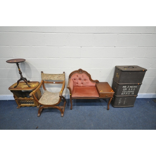 1261 - A SELECTION OF OCCASIONAL FURNITURE, to include a telephone seat, with pink upholstery, a vintage tr... 