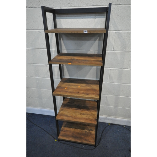 1262 - A FIVE TIER WATERFALL BOOKCASE, with metal frame, width 59cm x depth 49cm x height 173cm (excellent ... 