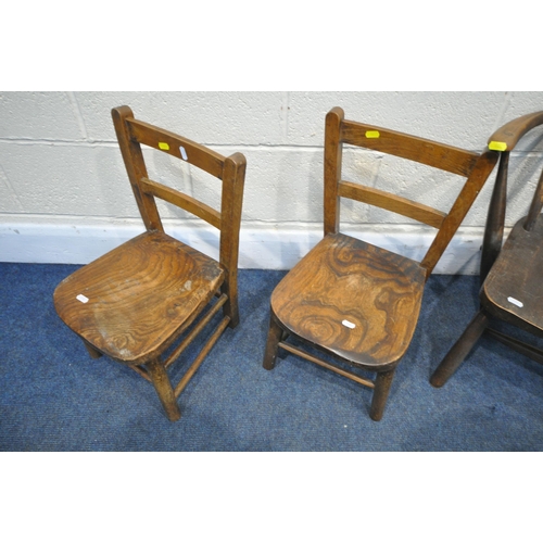 1271 - A PAIR OF DARK ERCOL 290 ROCKING ARMCHAIRS, and a pair of child's elm seated chairs (condition - one... 