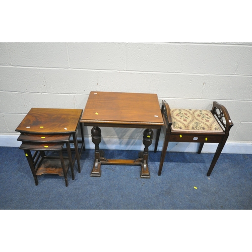 1272 - AN EDWARDIAN MAHOGANY PIANO STOOL, with a floral upholstered hinged seat, width 49cm x depth 34cm x ... 