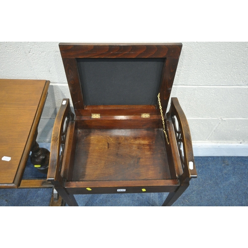 1272 - AN EDWARDIAN MAHOGANY PIANO STOOL, with a floral upholstered hinged seat, width 49cm x depth 34cm x ... 