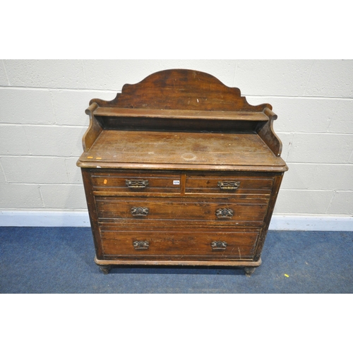 1279 - A VICTORIAN PINE WASH STAND, with a raised back, two short over two long drawers, length 116cm x dep... 