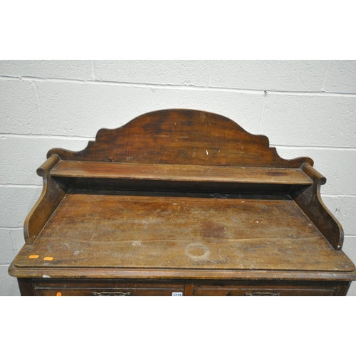 1279 - A VICTORIAN PINE WASH STAND, with a raised back, two short over two long drawers, length 116cm x dep... 