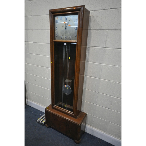 1285 - AN ART DECO FRENCH WALNUT CHIMING LONGCASE  CLOCK, with a silvered dial, signed Vedette, height 196c... 