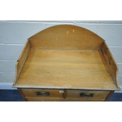 1288 - AN EARLY 20TH CENTURY ASH WASHSTAND/CHEST OF TWO SHORT OVER TWO LONG DRAWERS, with later pine raised... 