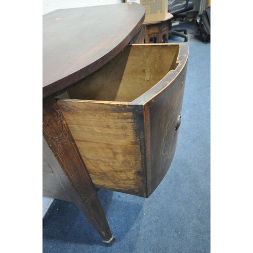 1294 - A VICTRORIAN MAHOGANY AND INLAID BOW FRONT SIDEBOARD, with two deep drawers, on shaped tapering legs... 