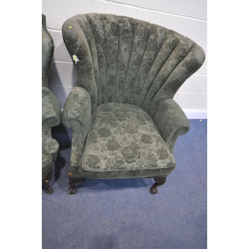 1312 - A GEORGIAN STYLE WING BACK ARMCHAIR, with a bow top, on ball and claw feet, along with a Georgian st... 