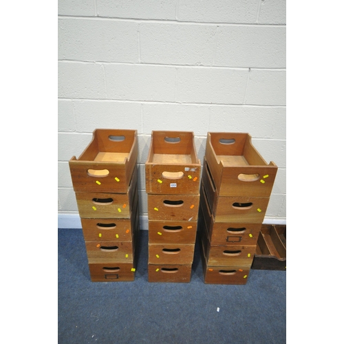 1313 - FIFTEEN MAHOGANY DOUBLE SIDED HABADASHERY DRAWERS, each width 28cm x depth 51cm x height 18cm, along... 