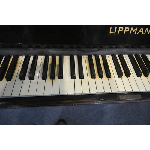 1318 - A LIPPMANN MAHOGANY UPRIGHT OVERSTRUNG PIANO (condition - surface marks and scratches, keys discolou... 