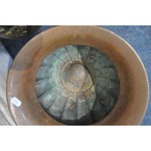 1319 - A BEATEN COPPER PLANT POT, and a brass coal scuttle (2)